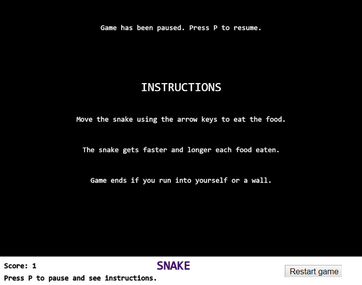 Snake pause menu.